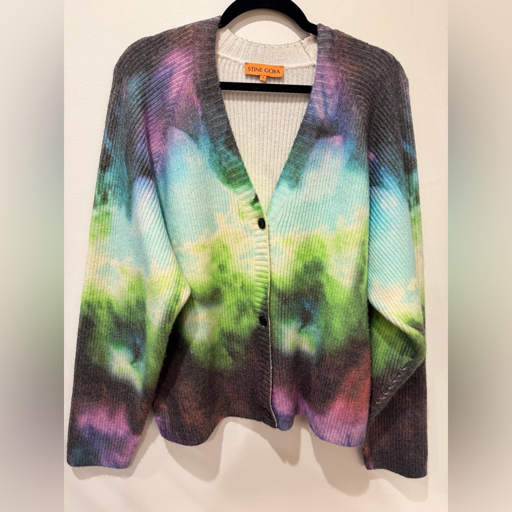 Stine Goya Elba Rib Cardigan Tie Dye Multicolor Knit Sweater Size S - Picture 3 of 6